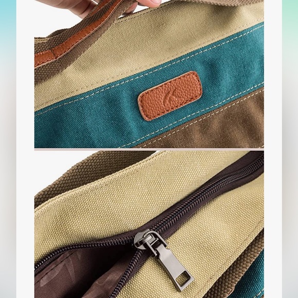 SNUG STAR Canvas Handbag Multi-Color Striped Lattice Cross Body Shoulder/tote - Picture 11 of 14